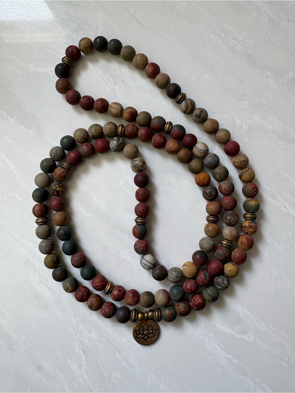 Beaded Lotus Pendant Necklace in Earthy Multi-Color